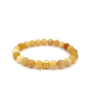 24K Gold Money Bag Stretchable Bracelet Gemstones Natural Yellow Opal 8mm S6.5"